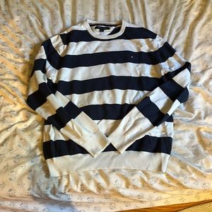 White and Blue Tommy Crew Neck Sweater